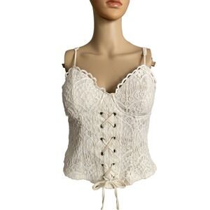 Lace-Up Corset Top Women's M Bustier Lily White Fairy Coquette Lace Y2K Stretch